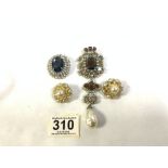 CHRISTAIN DIOR - SIMULATED PEARL AND BROWNSTONE COSTUME PENDANT BROOCH, A PAIR OF EARRINGS, AND A