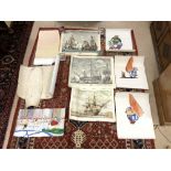 UNFRAMED ASTERIX SKETCHES, FOUR UNFRAMED SHIPS PRINTS