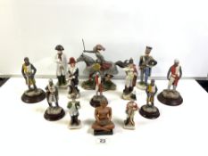 HAND-PAINTED FIGURES OF CRUSADERS, AND PORCELAIN FIGURES OF SOLDIERS FROM NAPOLEONIC WAR