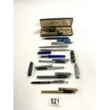 TWO SHEAFFER FOUNTAIN PENS,WATERMAN FOUNTAIN PEN AND A QUANTITY OF OTHER PENS