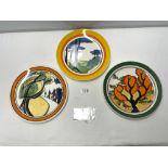 THREE CLARICE CLIFF PATTERN BY WEDGWOOD, CABINET PLATES - LIMITED EDITION