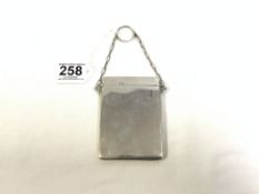 LATE VICTORIAN HALLMARKED SILVER CARD CASE, BIRMINGHAM 1914, ON A CHAIN, 102 GRAMS