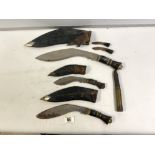 THREE KUKRI KNIVES AND A SHELL CASE BULLET
