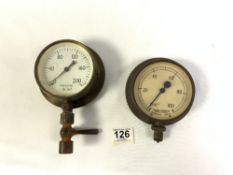 TWO VINTAGE POUNDS AND PRESSURE METERS, ONE BY DEWRANCE - LONDON