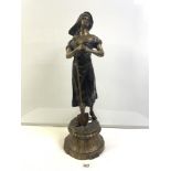 LARGE BRONZE LADY FIGURE WITH A SPADE, 70CMS