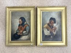 PAIR OF GILT FRAMED OILS OF ELDERLY COUPLE SIGNED G. VITALE, 29 X 44CMS