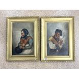 PAIR OF GILT FRAMED OILS OF ELDERLY COUPLE SIGNED G. VITALE, 29 X 44CMS