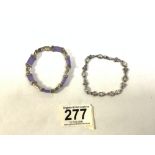 HALLMARKED SILVER PURPLE AND AGATE STONE BRACELET, AND HALLMARKED SILVER PASTE SET BRACELET