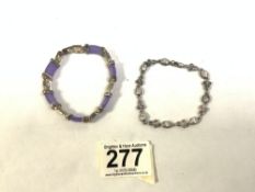 HALLMARKED SILVER PURPLE AND AGATE STONE BRACELET, AND HALLMARKED SILVER PASTE SET BRACELET