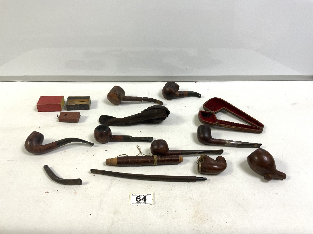 SILVER MOUNTED PIPE IN CROCODILE CASE AND SIX OTHER PIPES - VARIOUS