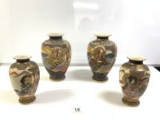 TWO PAIRS OF LATE 19TH CENTURY SATSUMA VASES, THE TALLEST 24.5CMS