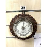 VINTAGE WOODEN ROUND ROPE DESIGN WALL BAROMETER (W. HEYWOOD OPTICIAN)