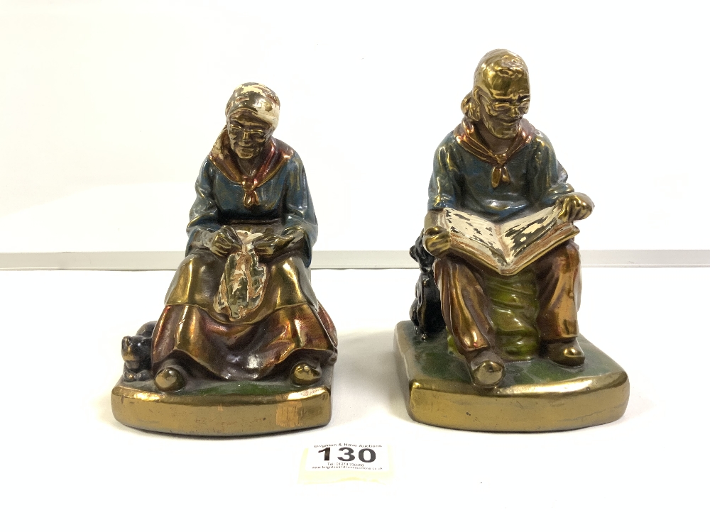 PAIR 'ARMOR' BRONZE FIGURES OF SEATED LADY AND GENTLEMAN, WITH ENAMEL DECORATION A/F, 19CM - Image 2 of 9