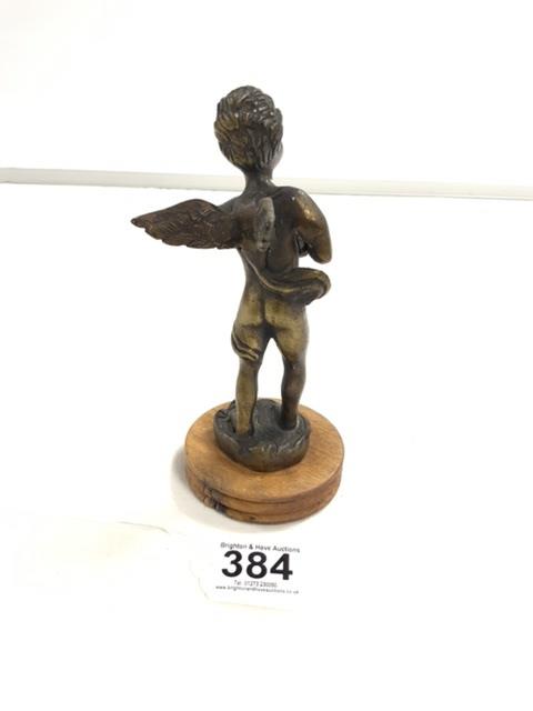 BRONZE FIGURE OF A WINGED CHERUB ON WOODEN BASE, 17CMS - Image 4 of 4