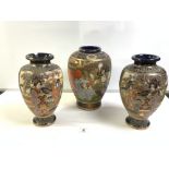 A PAIR OF EARLY 20TH CENTURY SATSUMA VASES, 30CMS AND A SINGLE DITTO, 30CMS