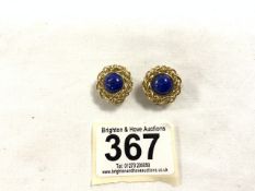 LE GI, 750 YELLOW GOLD AND LAPIS LAZULI CLIP EARRINGS 10.93 GRAMS MARKED 750 AND SIGNED LE GI