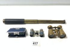 TWO DRAWER TELESCOPE 'FALCON' ENBEE CO LONDON MADE, THREE PAIRS OPERA GLASSES