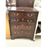 GEORGIAN MAHOGANY TWO OVER THREE GRADUATING DRAWERS, BATCHELOR'S CHEST ON BRACKET FEET, WITH BRASS