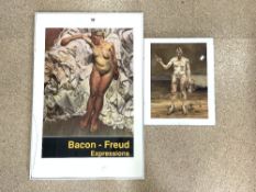 BACON AND FREUD - EXPRESSIONS REPRODUCTION PRINT, AND A FREUD REPRODUCTION PRINT - NAKED ARTIST,