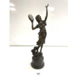 BRONZE SCULPTURE/FIGURE OF GYPSY TAMBOURINE GIRL - SIGNED C DESMURE, ALSO WITH FRENCH FOUNDRY