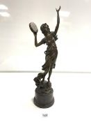 BRONZE SCULPTURE/FIGURE OF GYPSY TAMBOURINE GIRL - SIGNED C DESMURE, ALSO WITH FRENCH FOUNDRY