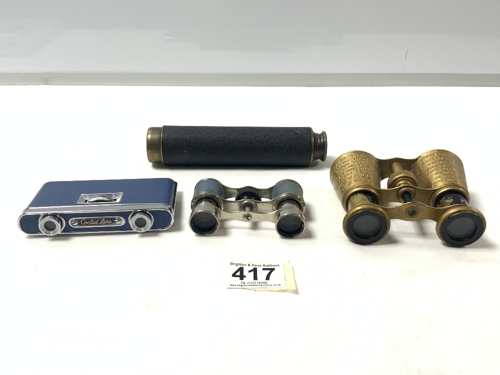 TWO DRAWER TELESCOPE 'FALCON' ENBEE CO LONDON MADE, THREE PAIRS OPERA GLASSES - Image 4 of 4
