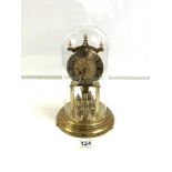 GERMAN BRASS CLOCK UNDER GLASS DOME, MADE BY KIENINGER AND OBERGFELL