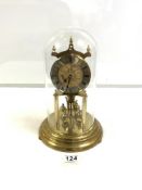 GERMAN BRASS CLOCK UNDER GLASS DOME, MADE BY KIENINGER AND OBERGFELL
