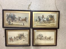 FOUR FRAMED WATERCOLOURS OF COACHING SCENES - BRIGHTHELMSTONE, FLY, INDISTINCTLY SIGNED LEONNARDO,