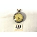VICTORIAN 800 MARKED SILVER BACKED POCKET WATCH IN A PLATED OUTER CASE (DIAL A/F)