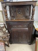 CARVED OAK COURT CUPBOARD GOTHIC STYLE LATE 1900'S, 140 X 80 X 50CMS