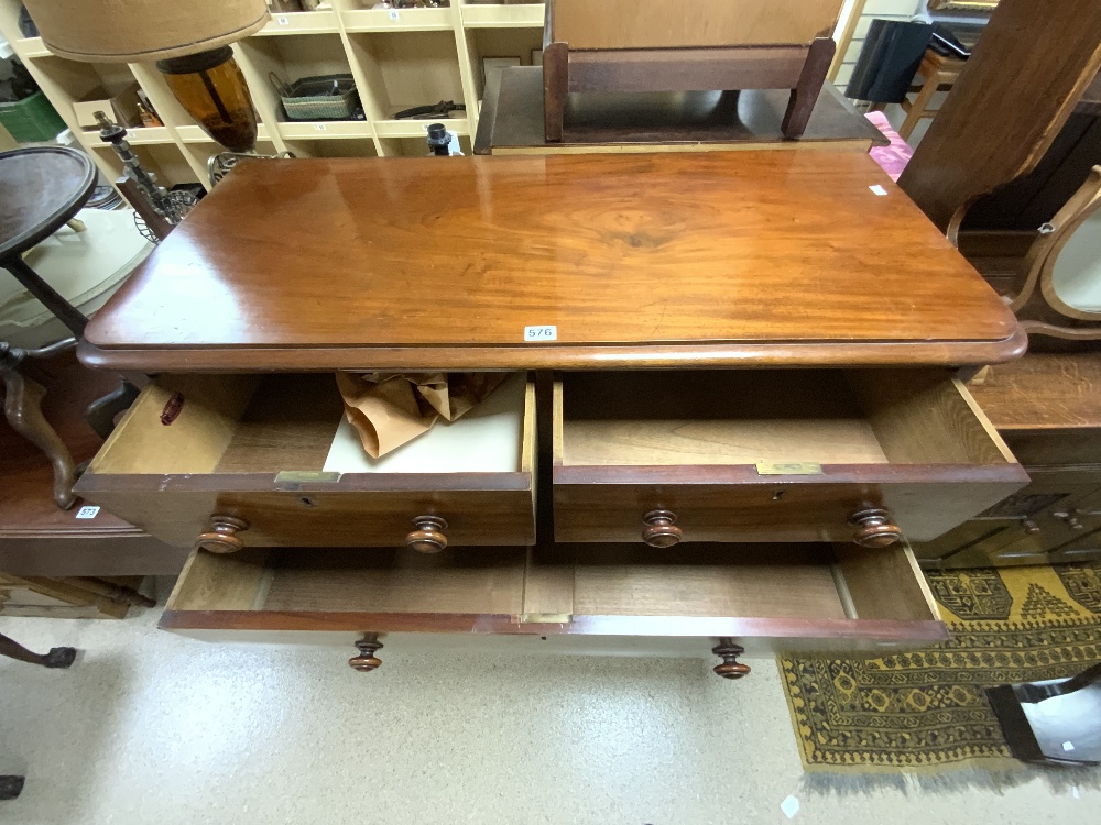 VICTORIAN MAHOGANY ROUND CORNERED CHEST OF THREE LONG AND TWO SHORT DRAWERSWITH ORIGINAL TURNED - Image 3 of 4