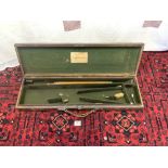 ANTIQUE LEATHER GUN CASE, WITH SOME CLEANING RODS AND BRUSH, HARD AND SONS MAKERS OF RIFLES, GUNS,