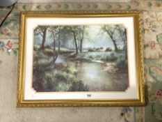 GILT FRAMED PRINT - RIVER SCENE IN AN ORNATE FRAME, 68 X 48CMS, SIGNED DIPNALL, TITLED 'THE BLUEBELL