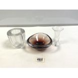 THREE PIECES OF ORREFORS STUDIO GLASS, THE LARGEST 15CMS