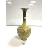 LARGE DOULTON LAMBETH GREEN GLAZED STONEWARE BOTTLE VASE, WITH GILT DECORATION, 40CMS