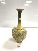 LARGE DOULTON LAMBETH GREEN GLAZED STONEWARE BOTTLE VASE, WITH GILT DECORATION, 40CMS