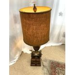 WOOD/BRASS AND GLASS COFFEE GRINDER CONVERTED TO TABLE LAMP, 58CMS