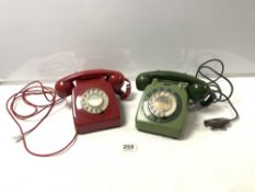 1960'S GREEN TELEPHONE MODEL 706 - PLA65/ZA AND RED PHONE 756/GEN 68/1