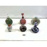 GLASS PERFUME AND SNUFF BOTTLES ONE CHINESE, SIGNED, THE LARGEST 18CMS
