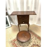 1930S MAHOGANY DROP LEAF THREE DRAWER CABINET ON CABRIOLE LEGS AND VICTORIAN MAHOGANY LAZY SUSAN