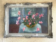 NORMAN MACKMIN, OIL ON BOARD, DANCING BLOSSOMS FRAMED