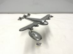 CIRCA 1950S POLISHED METAL AIRPLANE ON STAND WINGSPAN 23CMS