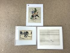 TWO EGET TRYK SIGNED WOODBLOCK AND PRINT, SIGNED IN PENCIL - THE LARGEST 32 X 25CMS, AND A FRAMED