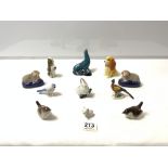 POOLE MODEL OF SEAL, TWO DISNEY PORCELAIN CHARACTERS, TWO USSR BIRDS, TWO SMALL STAFFORDSHIRE SHEEP