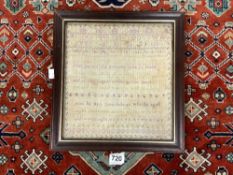 19TH CENTURY FRAMED SAMPLER - DONE BY MARY COVERDALE AT WHITBY, AGED 8 IN THE YEAR OF 1828, 30 X
