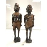 PAIR OF CARVED WOODEN BALINESE FIGURES OF MAN AND LADY, 62CMS