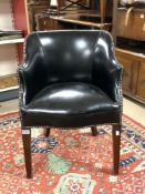 FRANK HUDSON DESIGNED BLACK LEATHER TUB CHAIR WITH BRASS STUD DETAIL