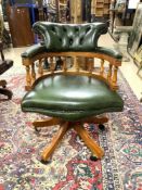 CAPTAINS SWIVEL OFFICE CHAIR GREEN LEATHER BUTTON BACK