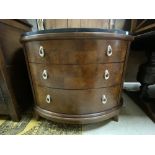 A THOMASVILLE - BOGART MODEL - BURR WOOD THREE DRAWER BOW FRONTED MARBLE TOP COMMODE CHEST